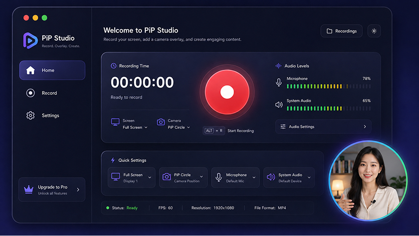 免费录屏软件的水印和时长陷阱——PiP Studio 为什么不一样